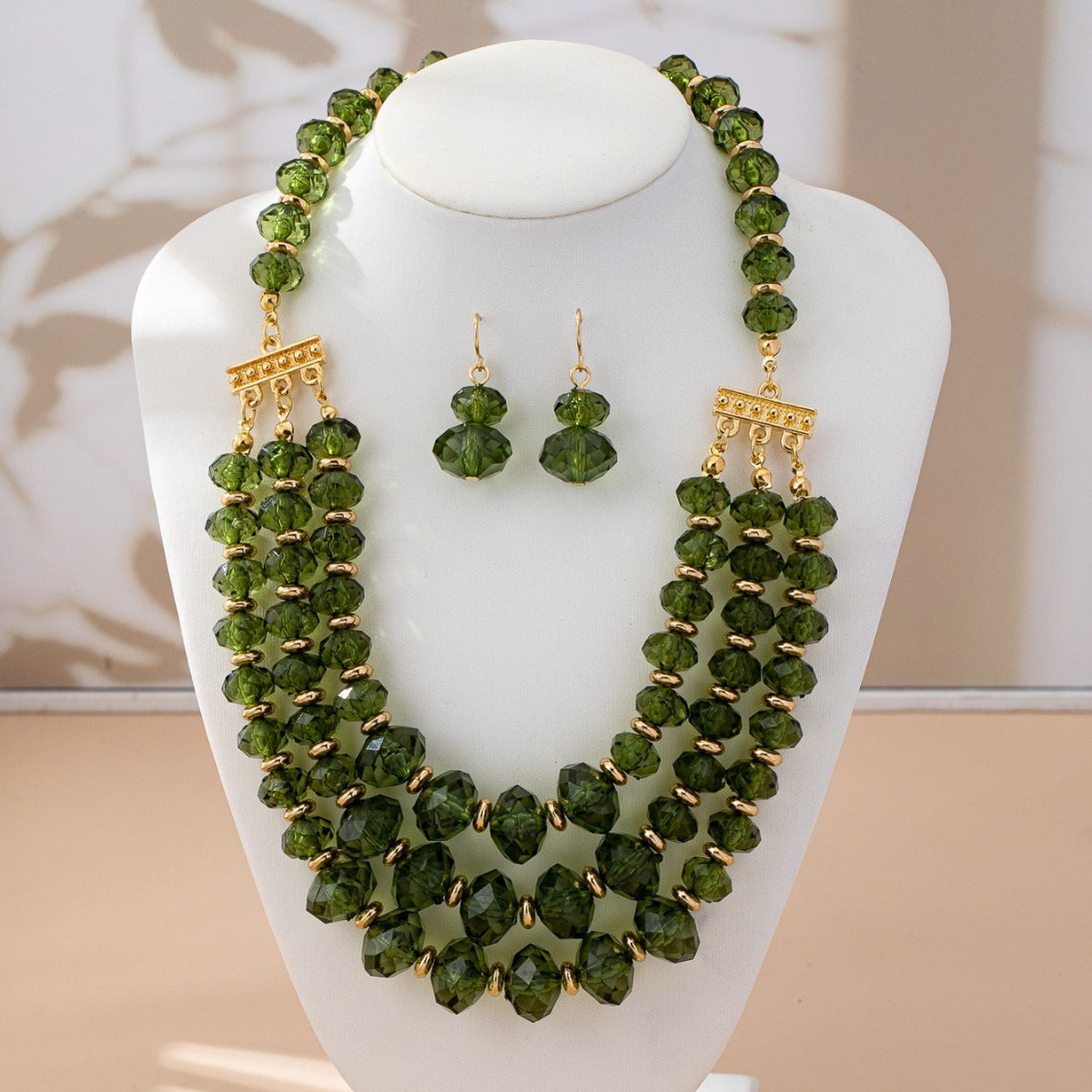 Classy Blue Faceted Bead Necklace & Earring Set