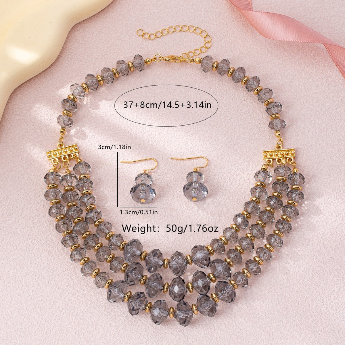 Classy Blue Faceted Bead Necklace & Earring Set
