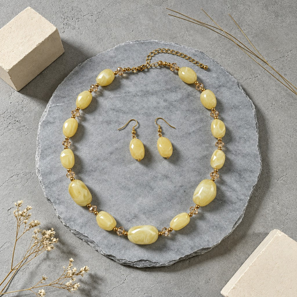 Classy Vintage Irregular Acrylic Necklace & Earring Set