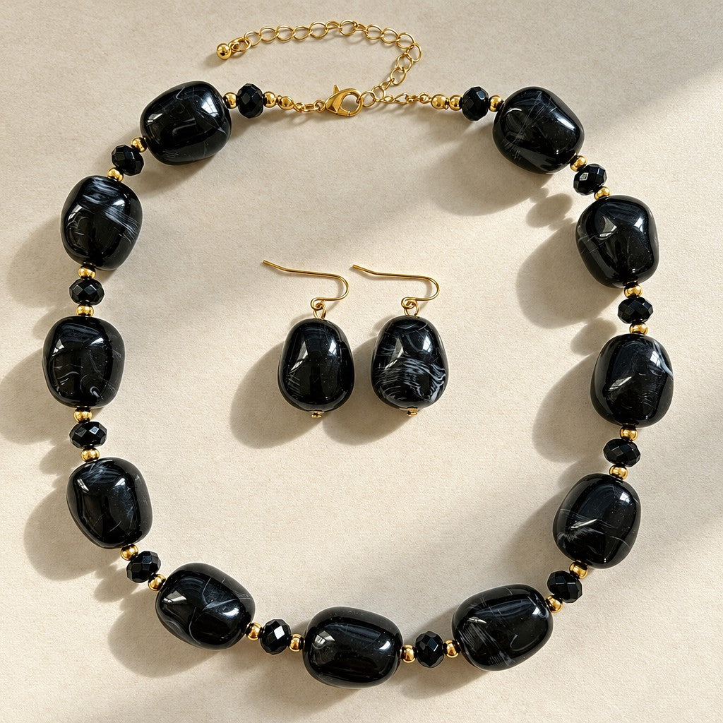 Classy Vintage Irregular Acrylic Necklace & Earring Set