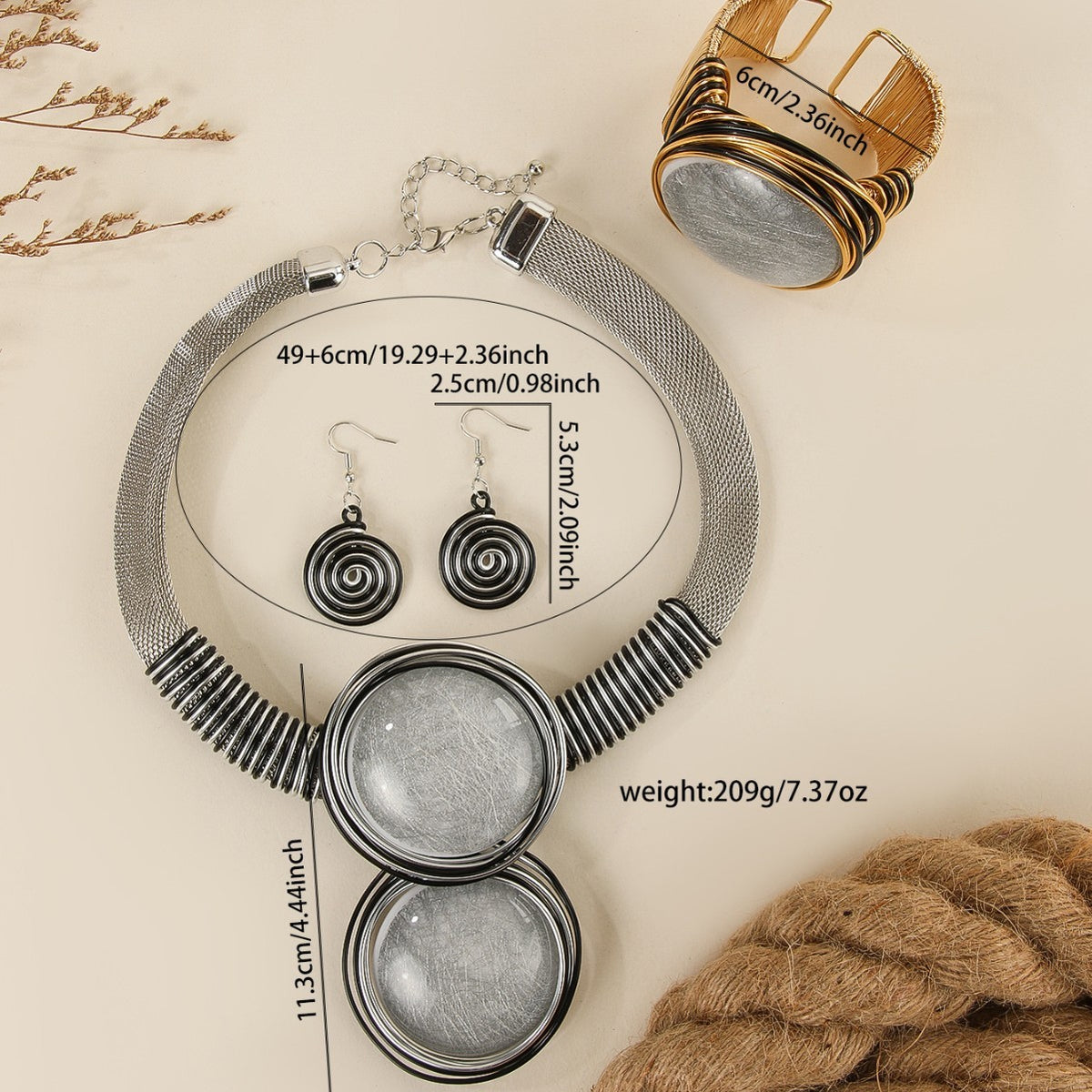 Boho Red Enamel Disc Necklace, Bracelet & Earring Set