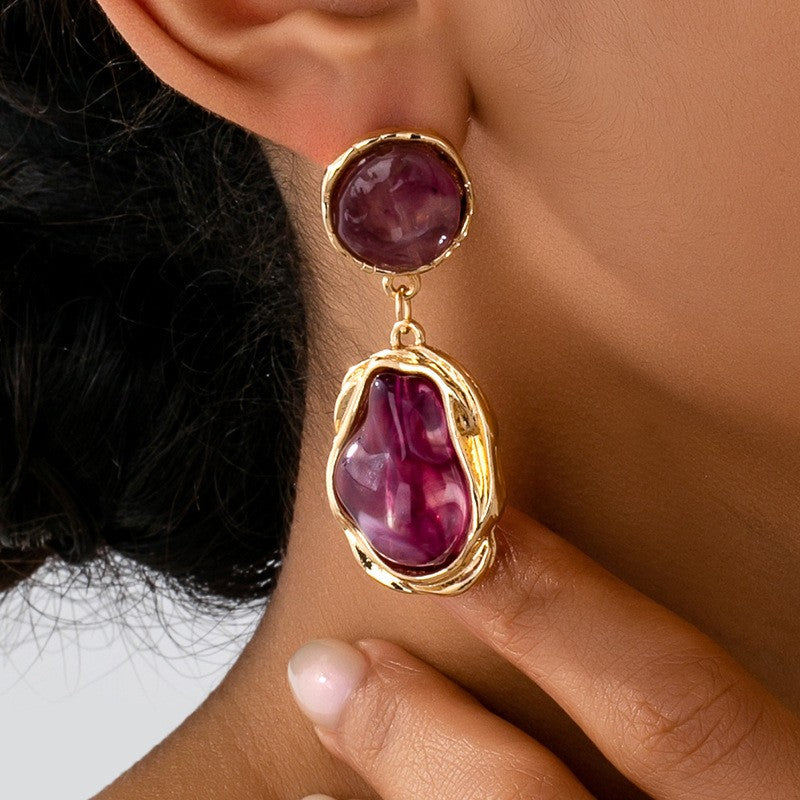 Classy Purple Resin Geometric Dangle Earrings