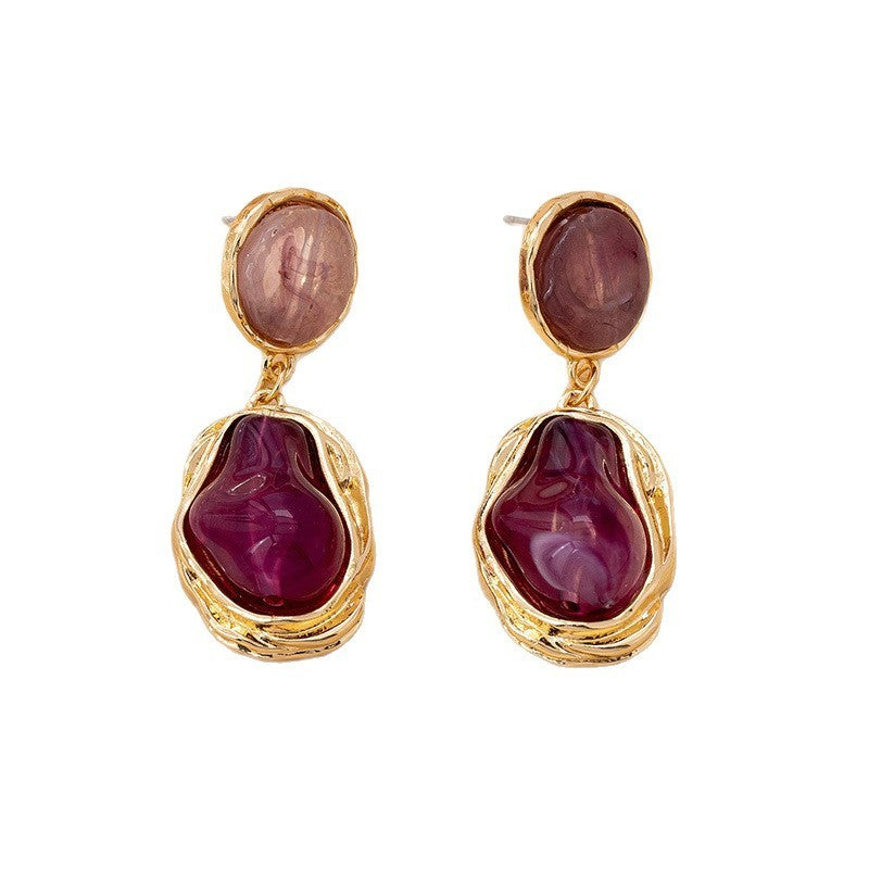 Classy Purple Resin Geometric Dangle Earrings