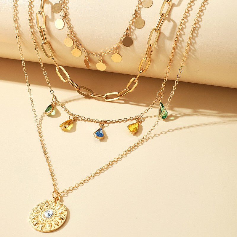 Boho Layered Teardrop & Medallion Necklace