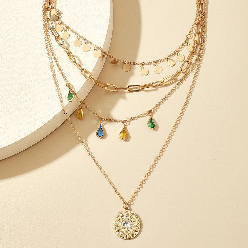 Boho Layered Teardrop & Medallion Necklace