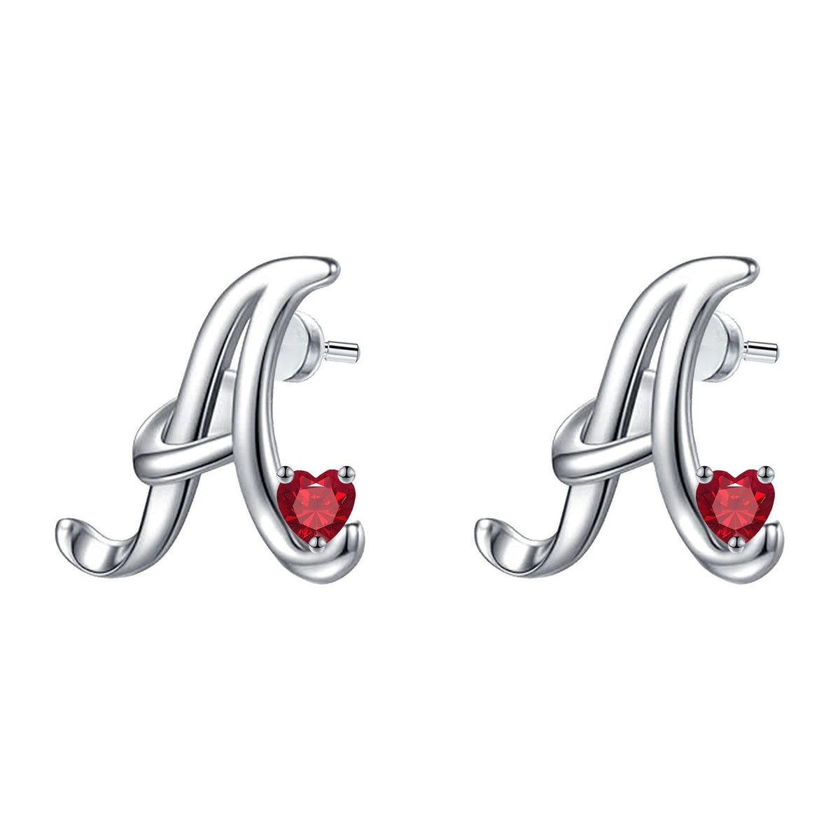 Classy Red Heart Initial Stud Earrings