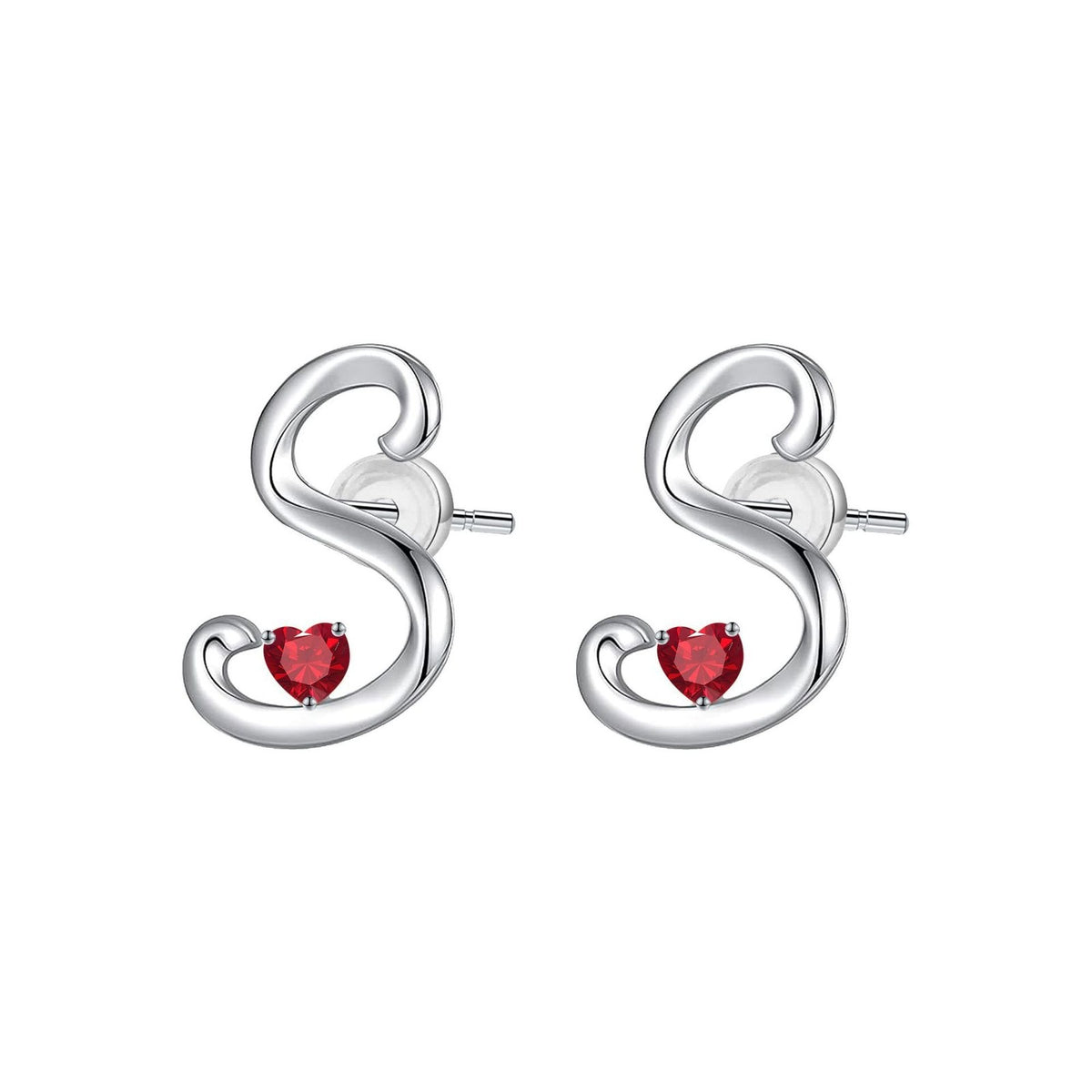 Classy Red Heart Initial Stud Earrings