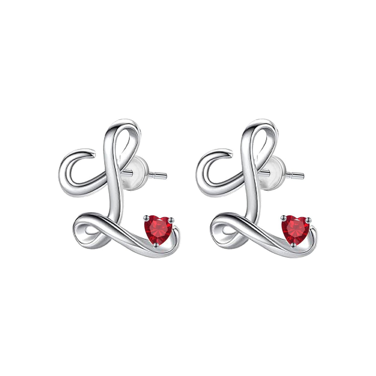 Classy Red Heart Initial Stud Earrings