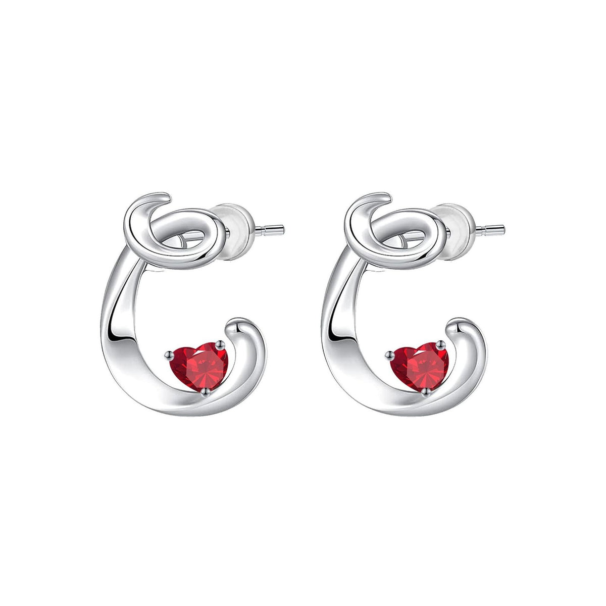 Classy Red Heart Initial Stud Earrings