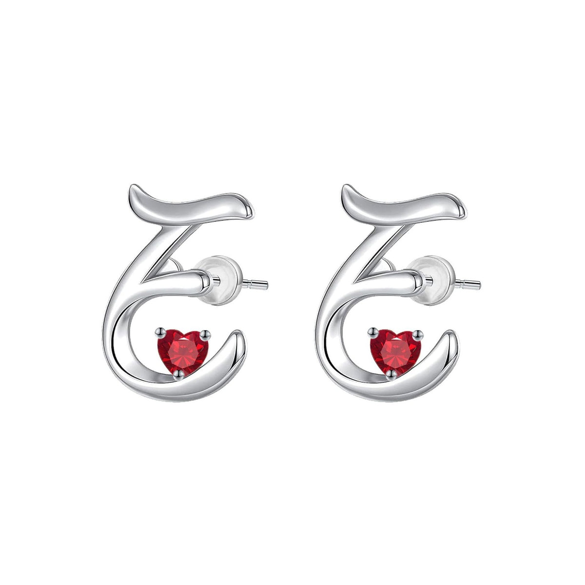 Classy Red Heart Initial Stud Earrings