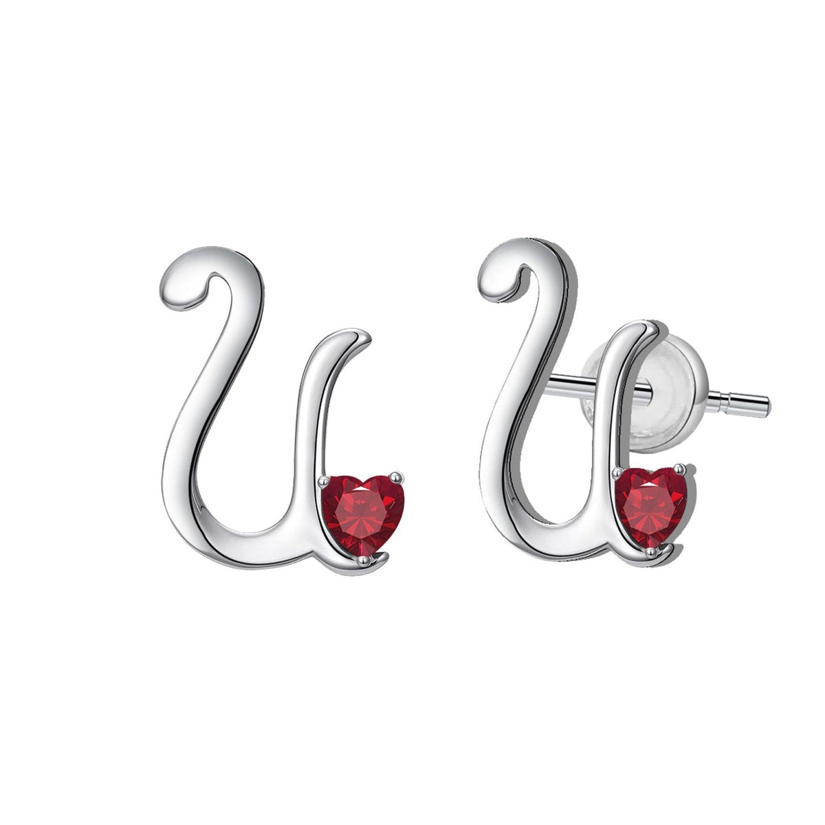 Classy Red Heart Initial Stud Earrings