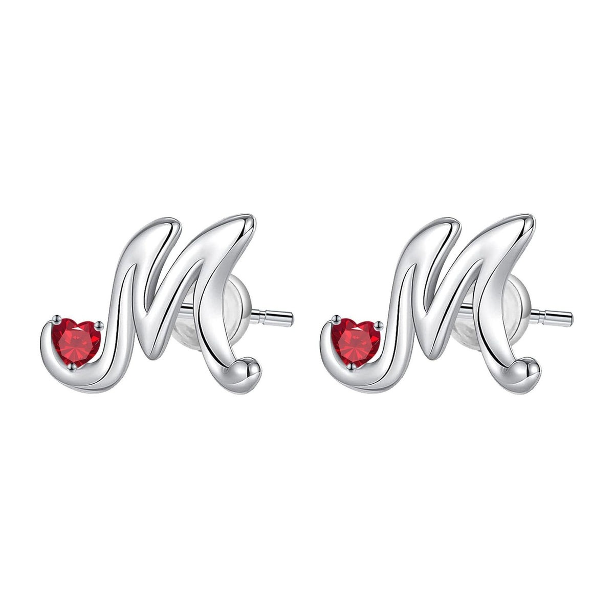 Classy Red Heart Initial Stud Earrings