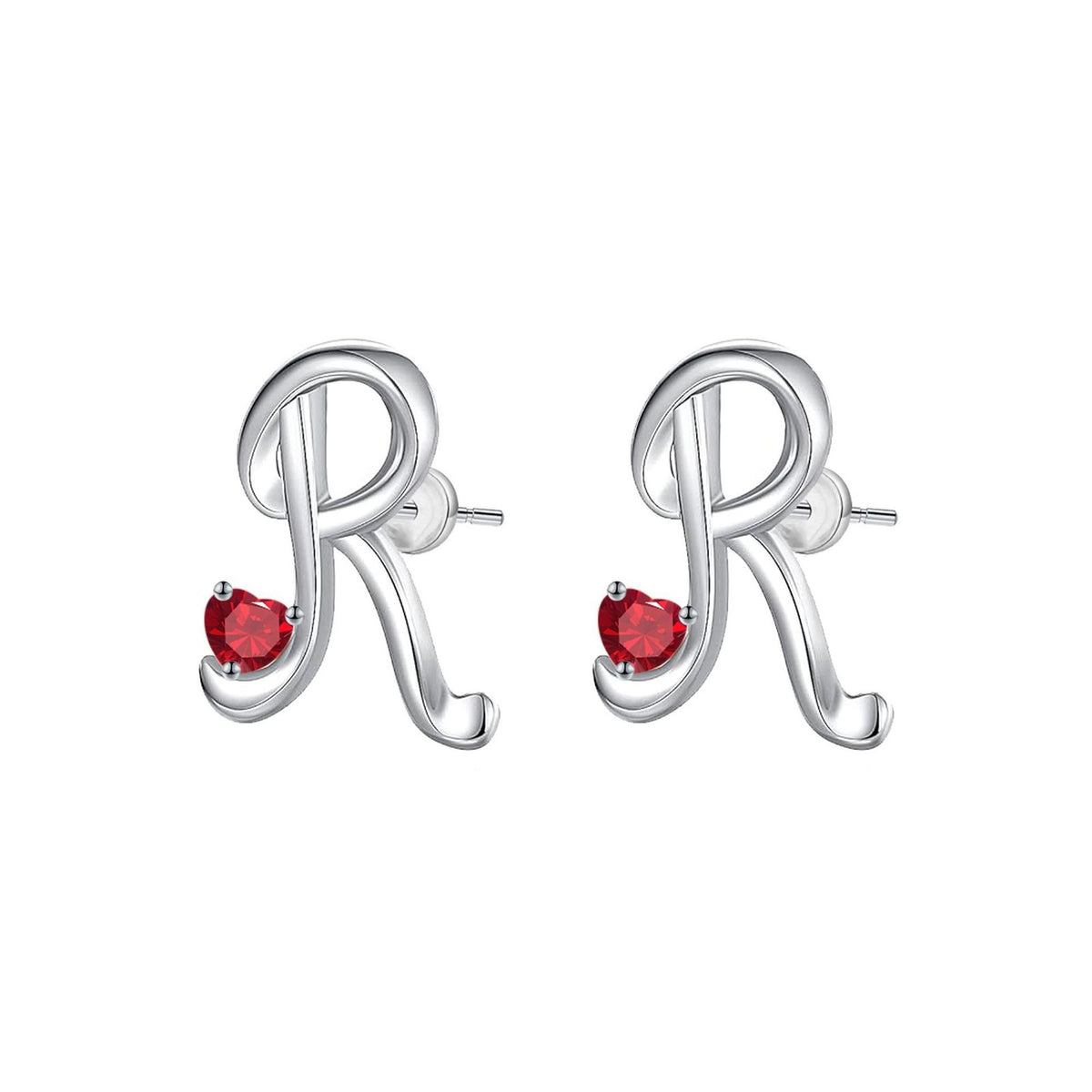 Classy Red Heart Initial Stud Earrings