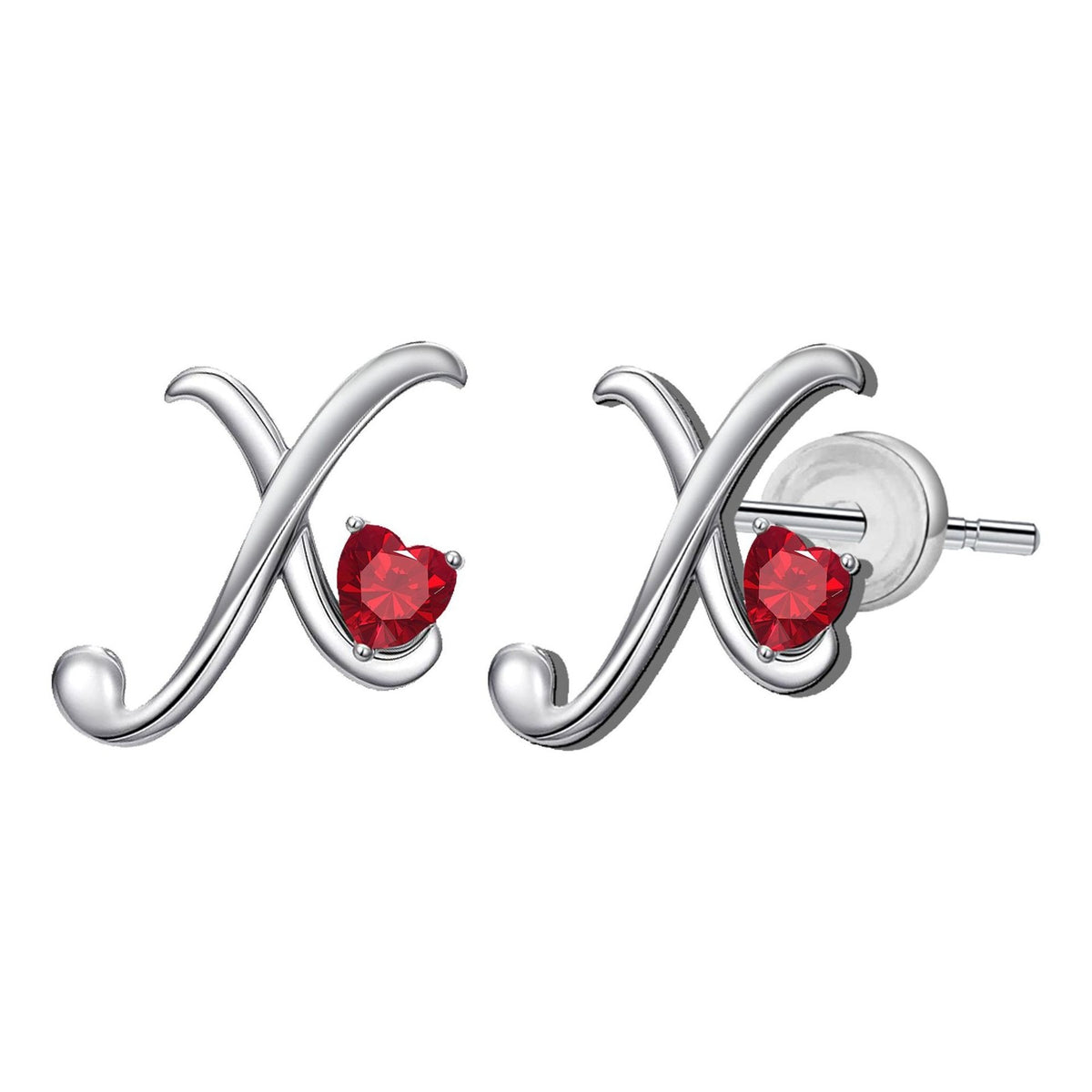 Classy Red Heart Initial Stud Earrings