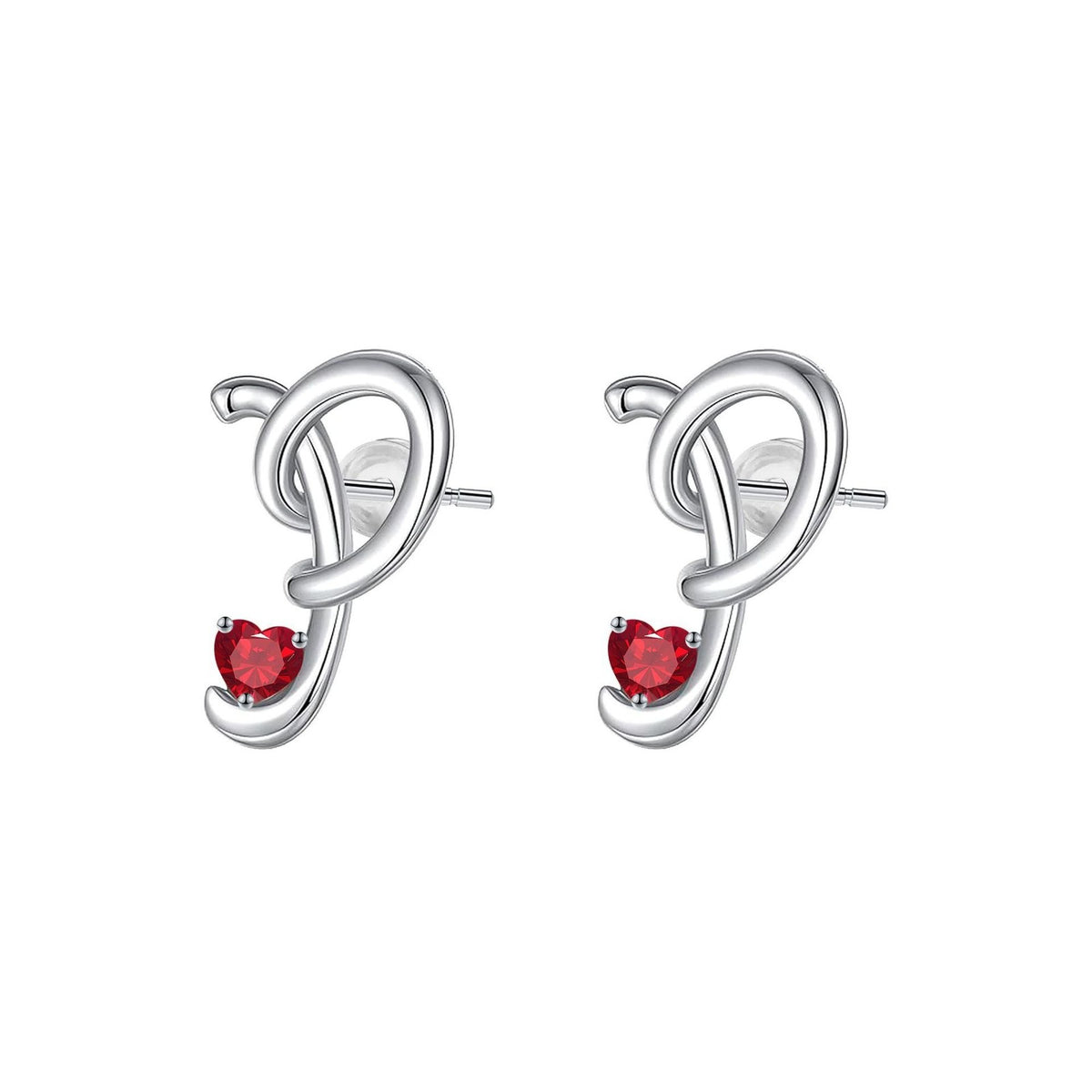 Classy Red Heart Initial Stud Earrings