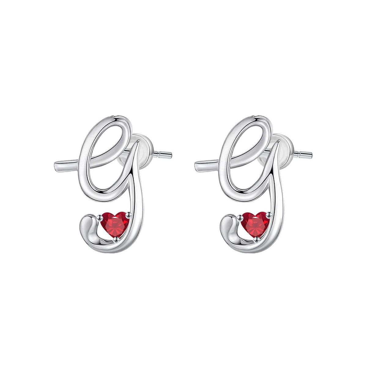 Classy Red Heart Initial Stud Earrings