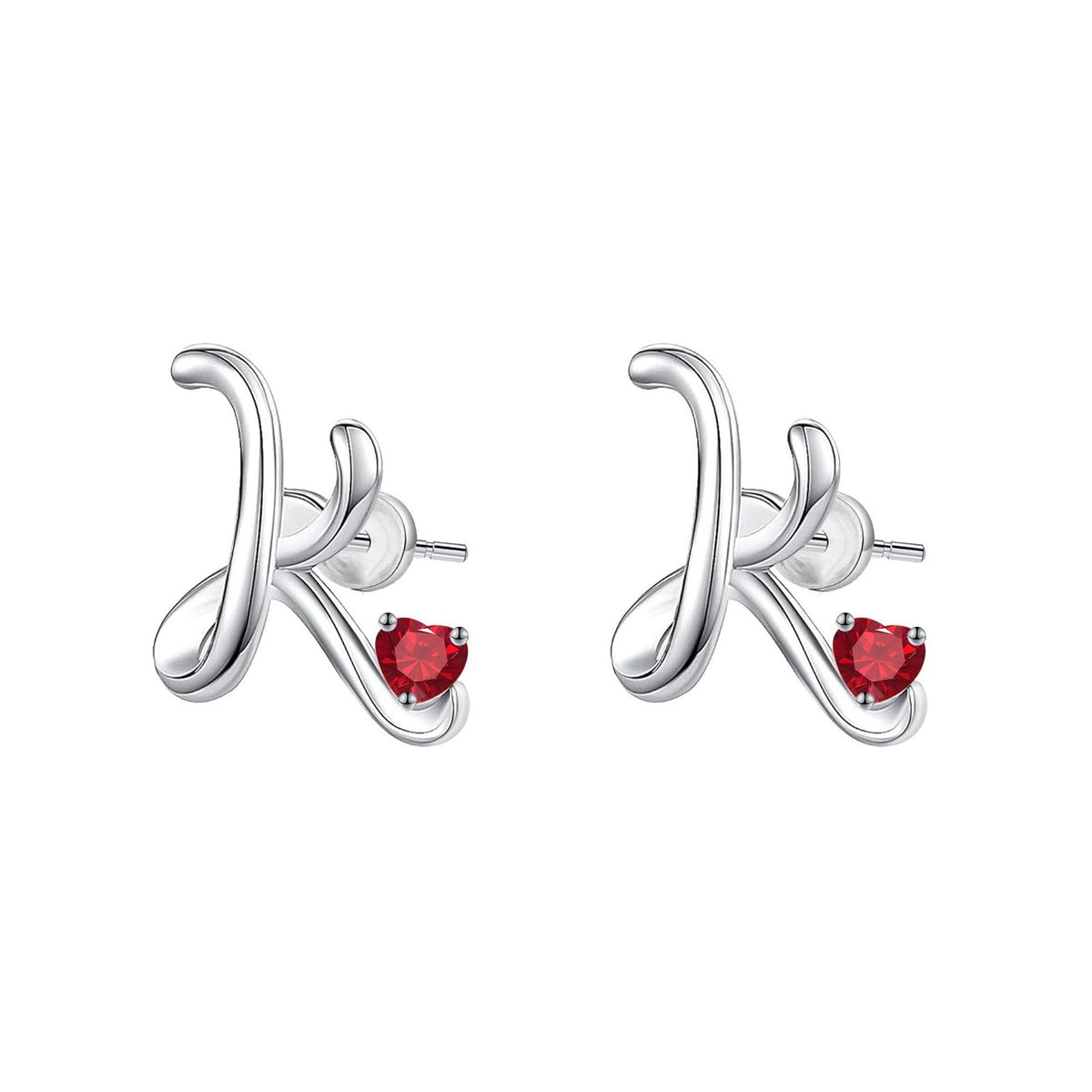 Classy Red Heart Initial Stud Earrings