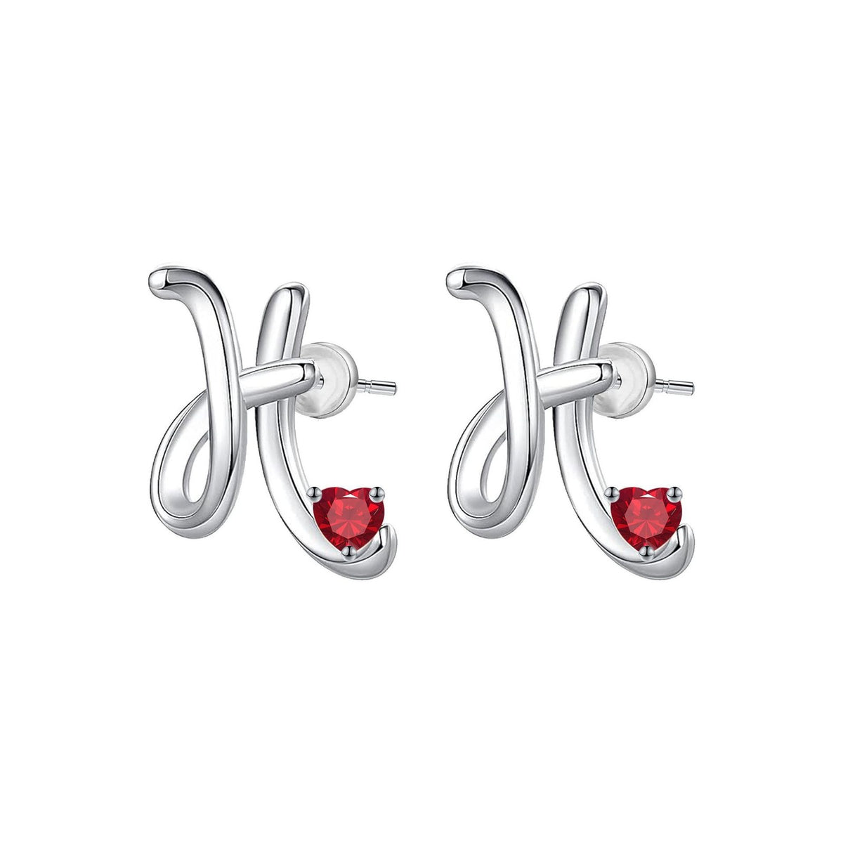 Classy Red Heart Initial Stud Earrings