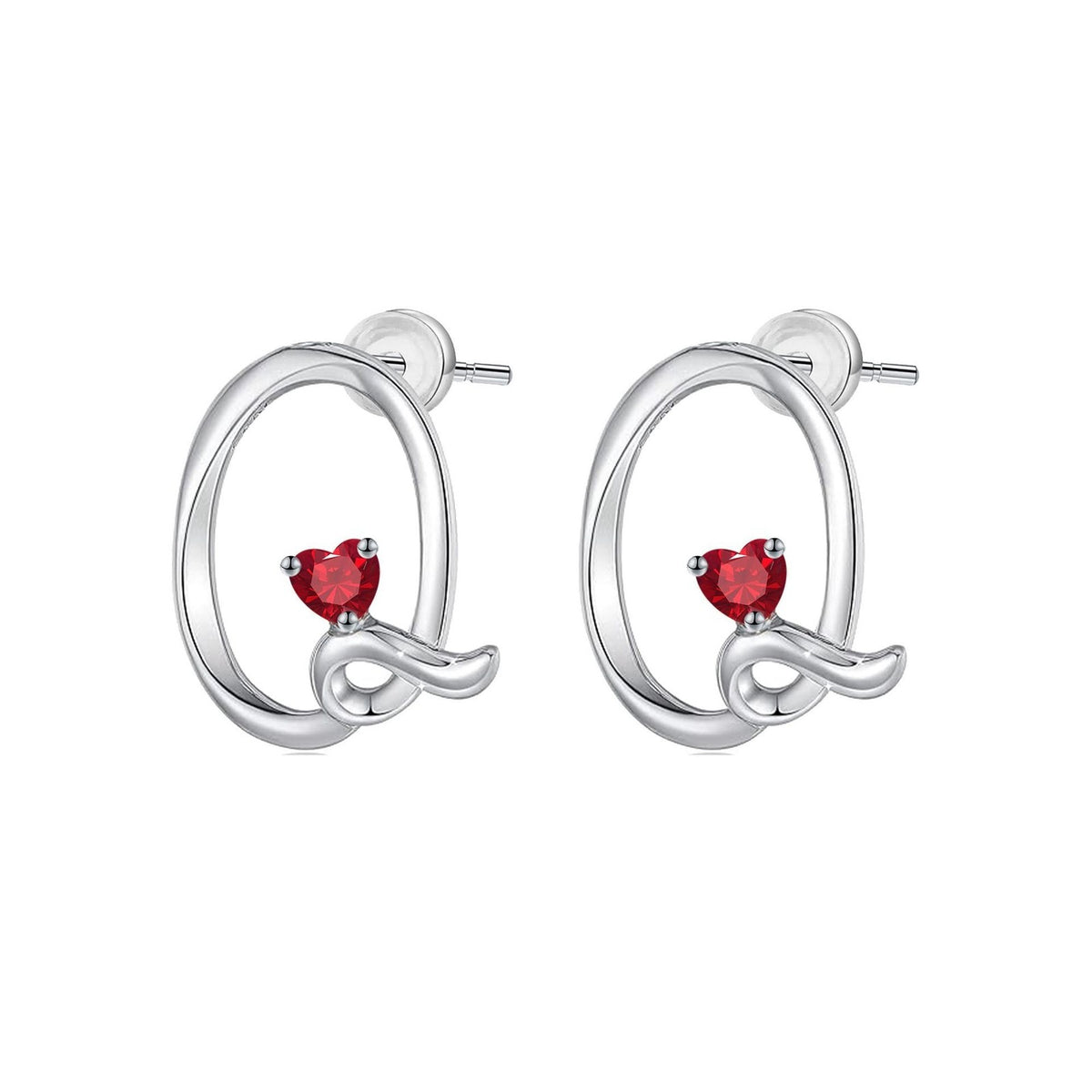 Classy Red Heart Initial Stud Earrings