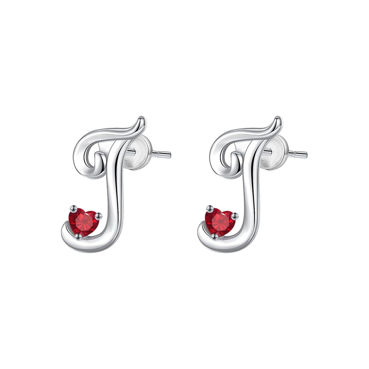 Classy Red Heart Initial Stud Earrings