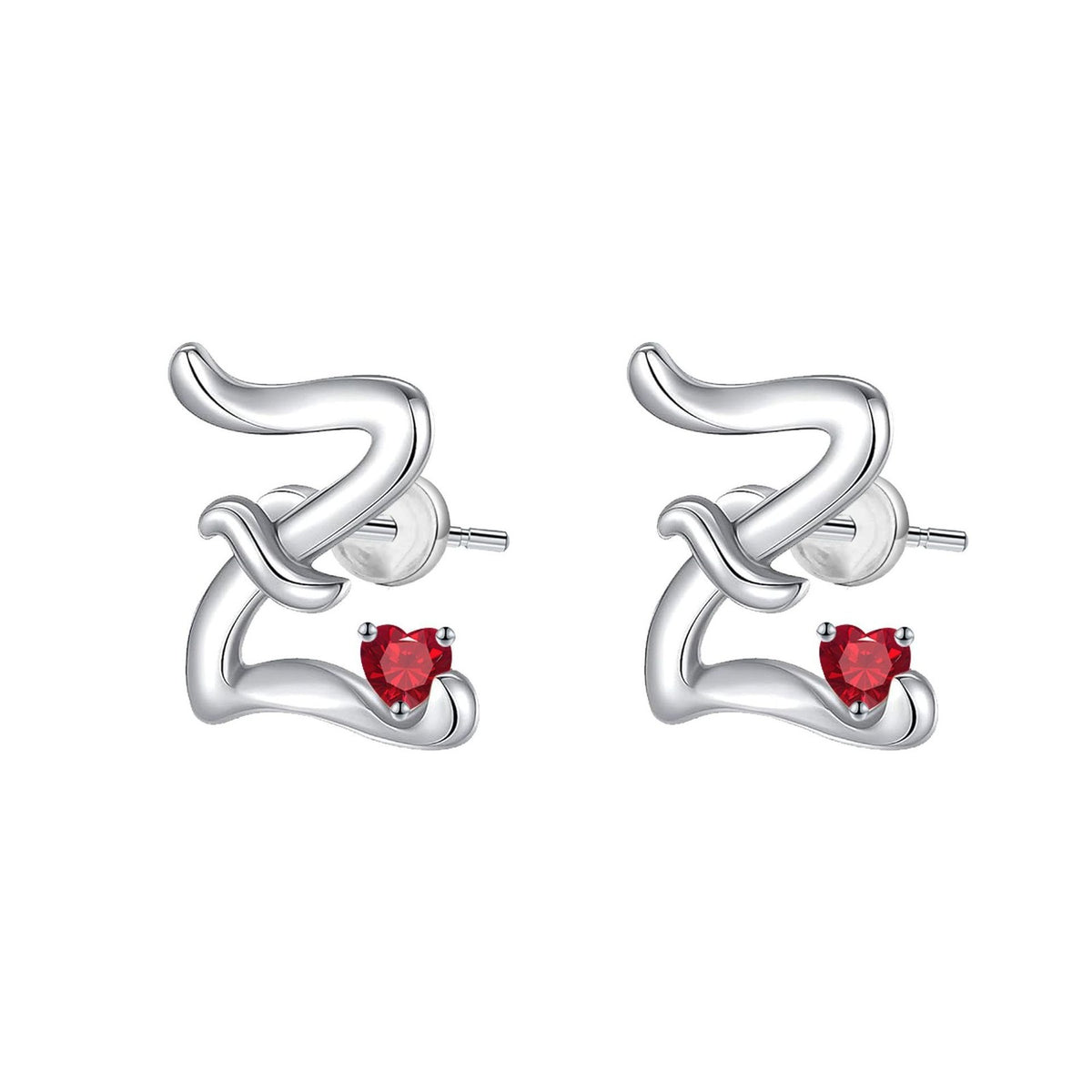 Classy Red Heart Initial Stud Earrings