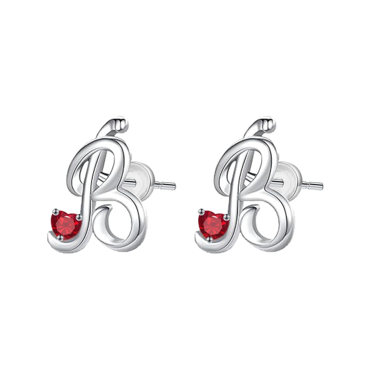 Classy Red Heart Initial Stud Earrings