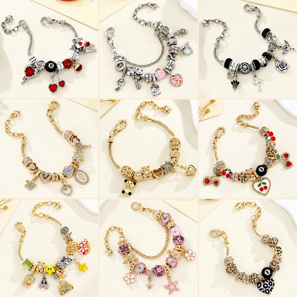 Classy Themed Snake Chain Charm Bracelet