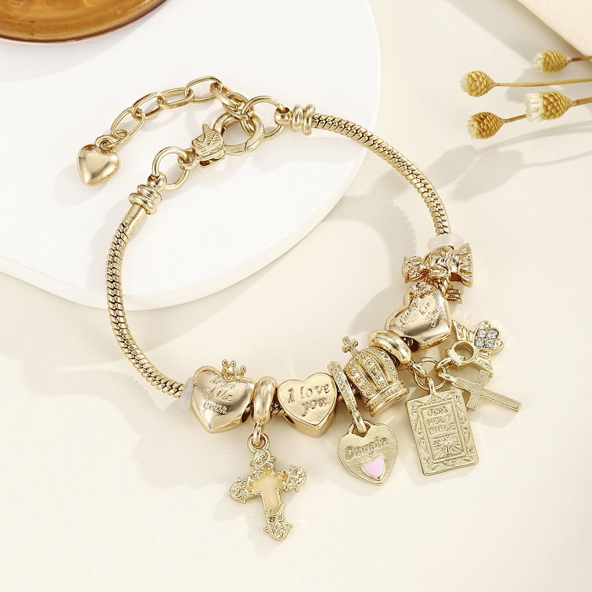 Classy Themed Snake Chain Charm Bracelet