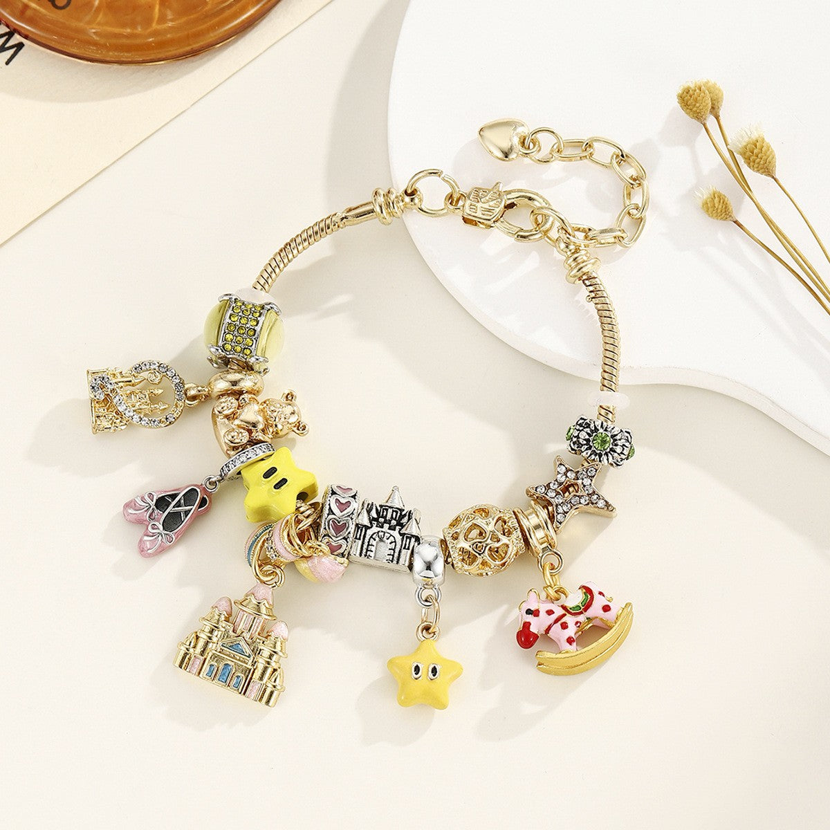 Classy Themed Snake Chain Charm Bracelet