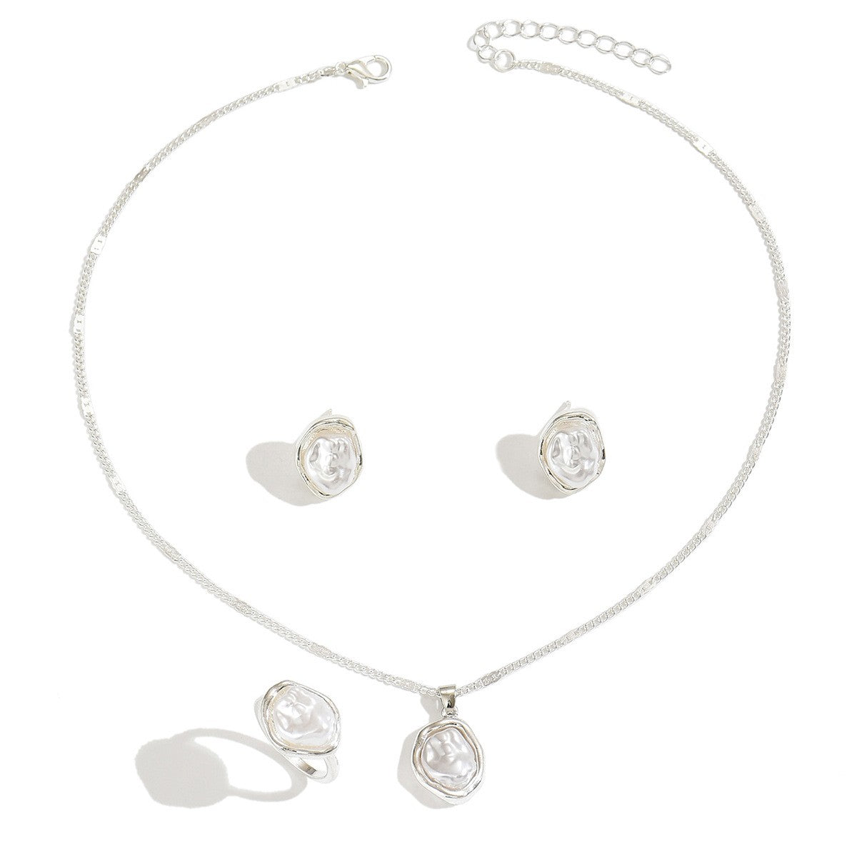 Classy Baroque Faux Pearl Necklace, Earring & Ring Set