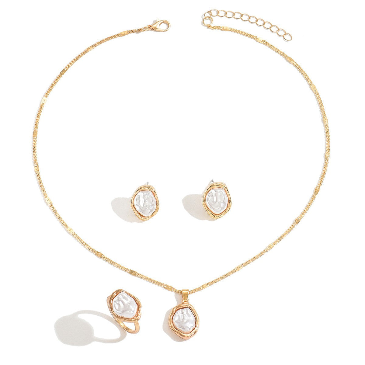Classy Baroque Faux Pearl Necklace, Earring & Ring Set