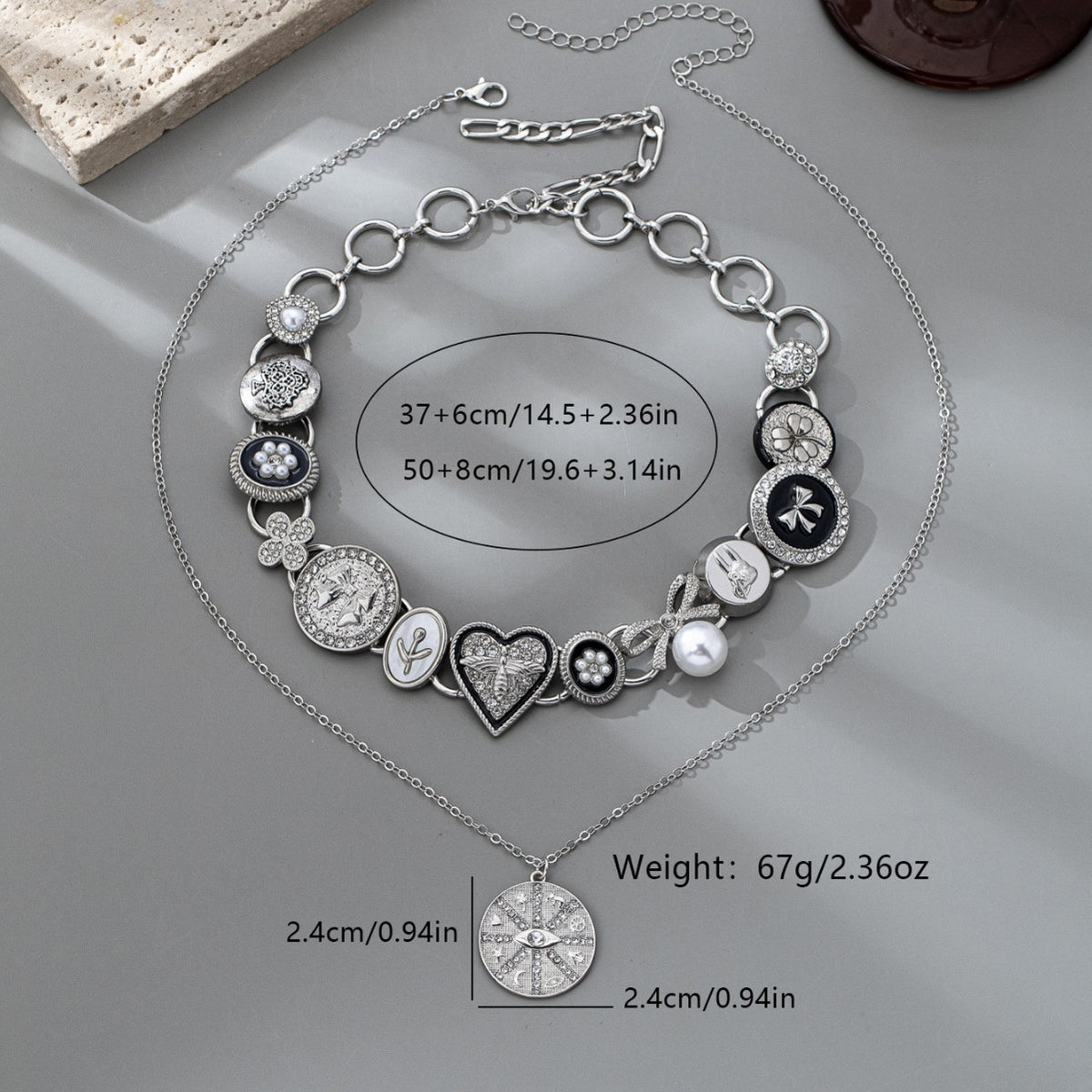 Gothic Heart Bee & Coin Layered Necklace
