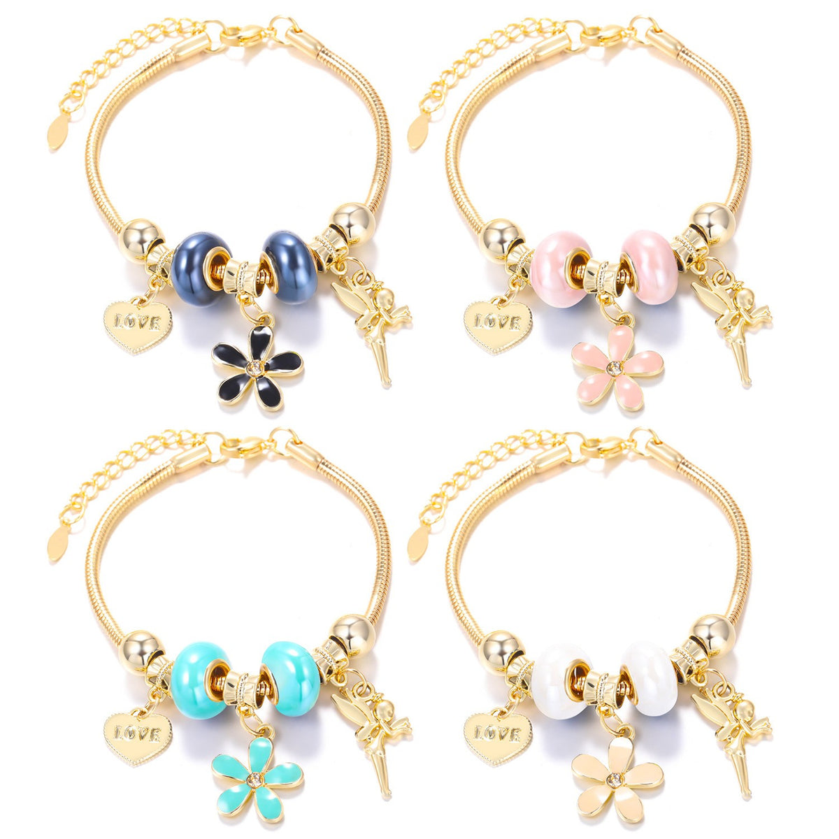 Dainty Fairy Flower Charm Snake Chain Bracelet