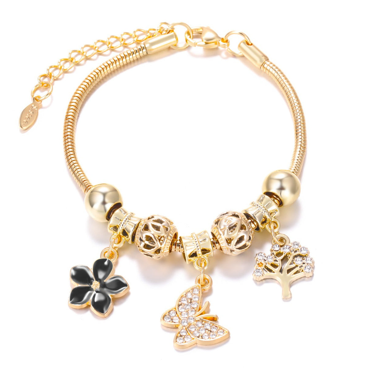 Dainty Fairy Flower Charm Snake Chain Bracelet