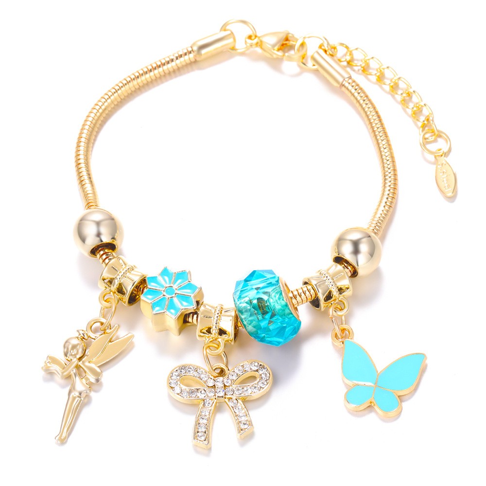 Dainty Fairy Flower Charm Snake Chain Bracelet