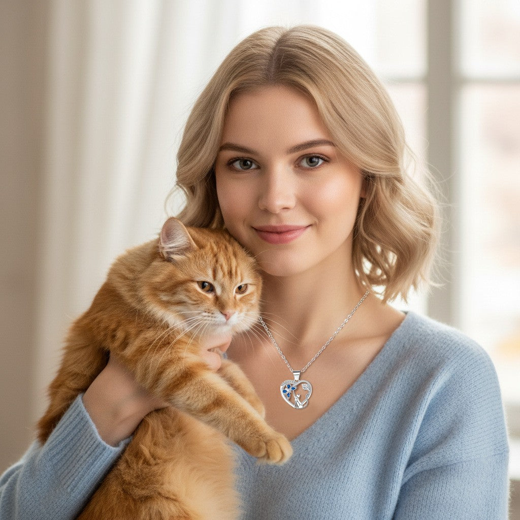 Romantic Cat Heart Butterfly Necklace