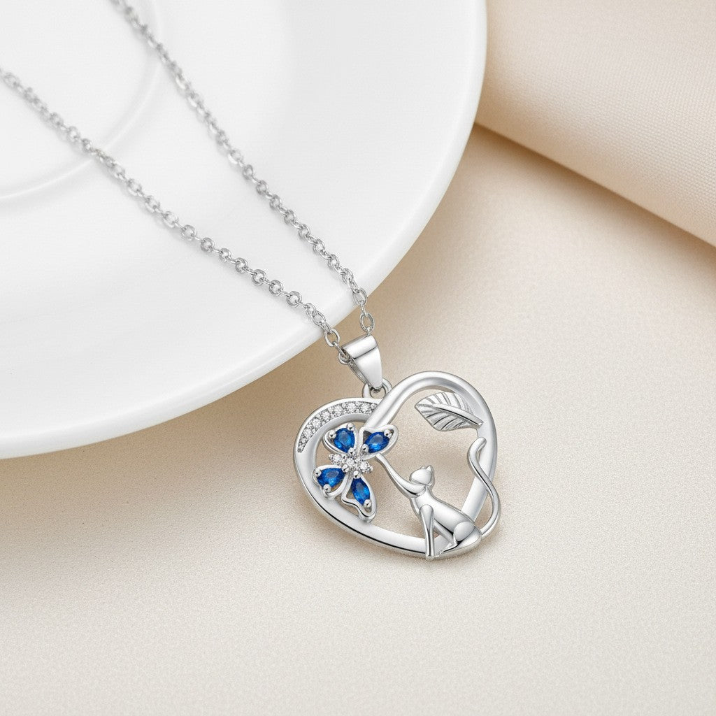 Romantic Cat Heart Butterfly Necklace