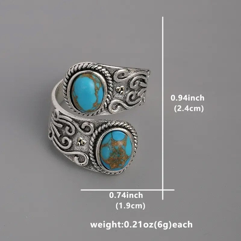 Boho Vintage Turquoise Open Ring