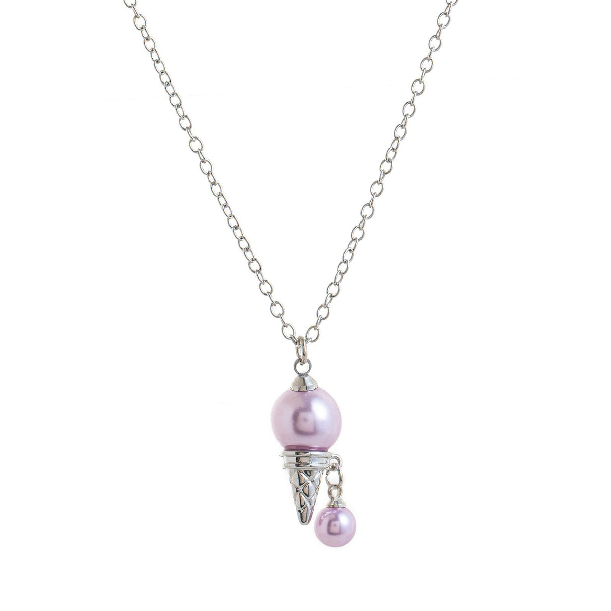 Dainty Pink Pearl Ice Cream Cone Necklace