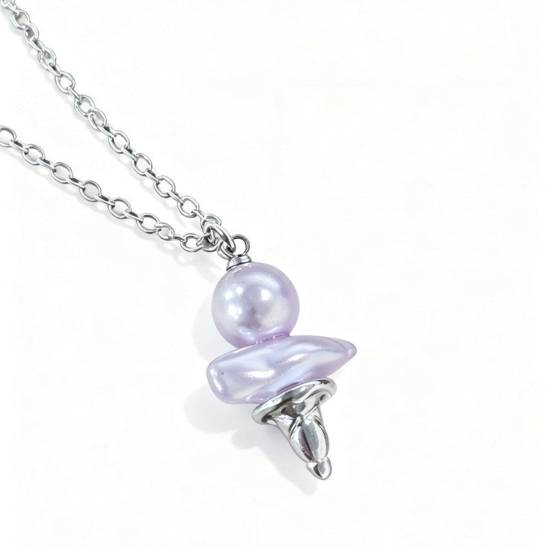 Dainty Pink Pearl Ice Cream Cone Necklace
