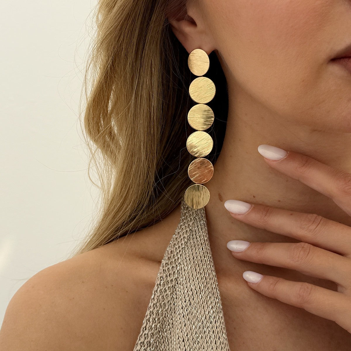 Classy Brushed Disc Necklace & Earring Set