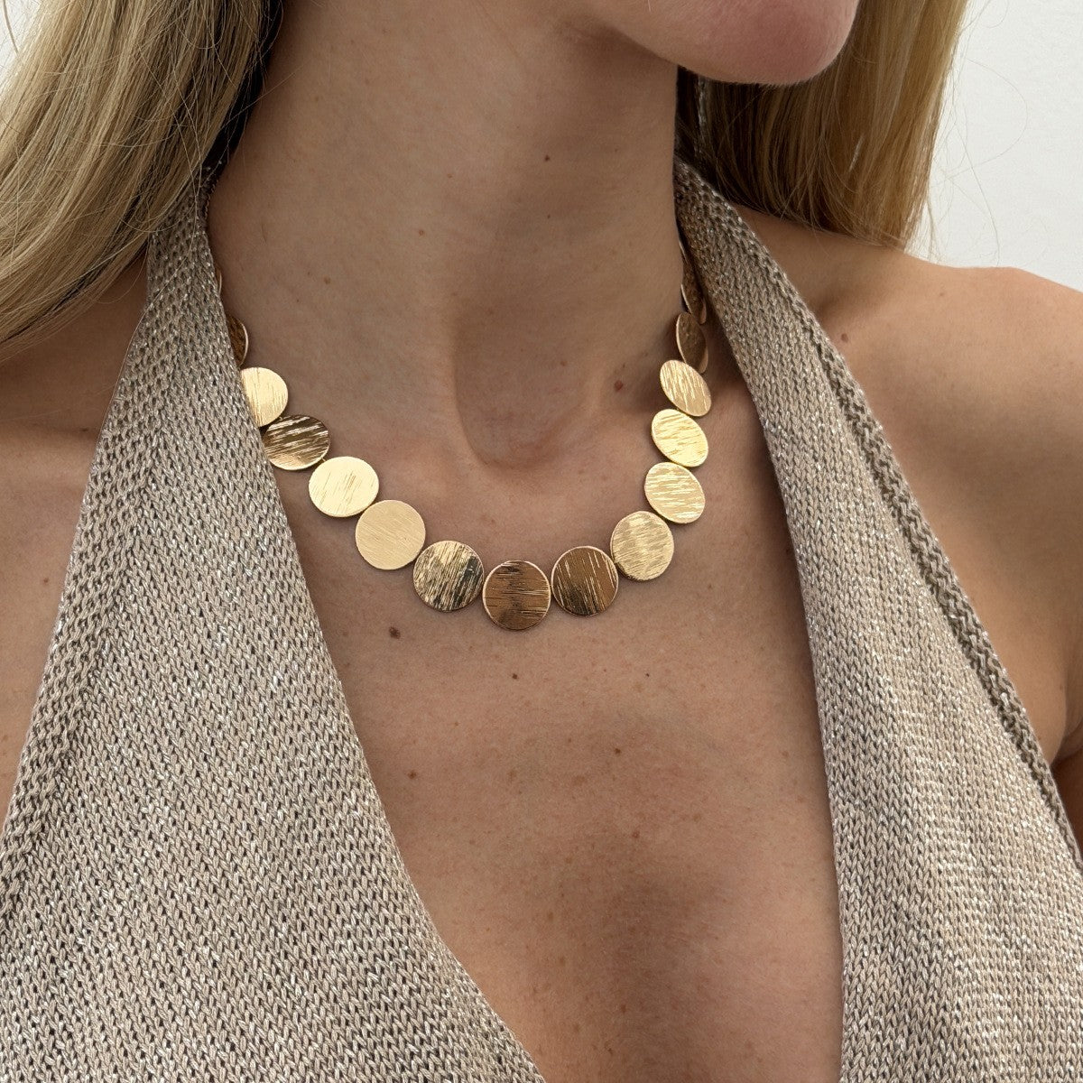 Classy Brushed Disc Necklace & Earring Set