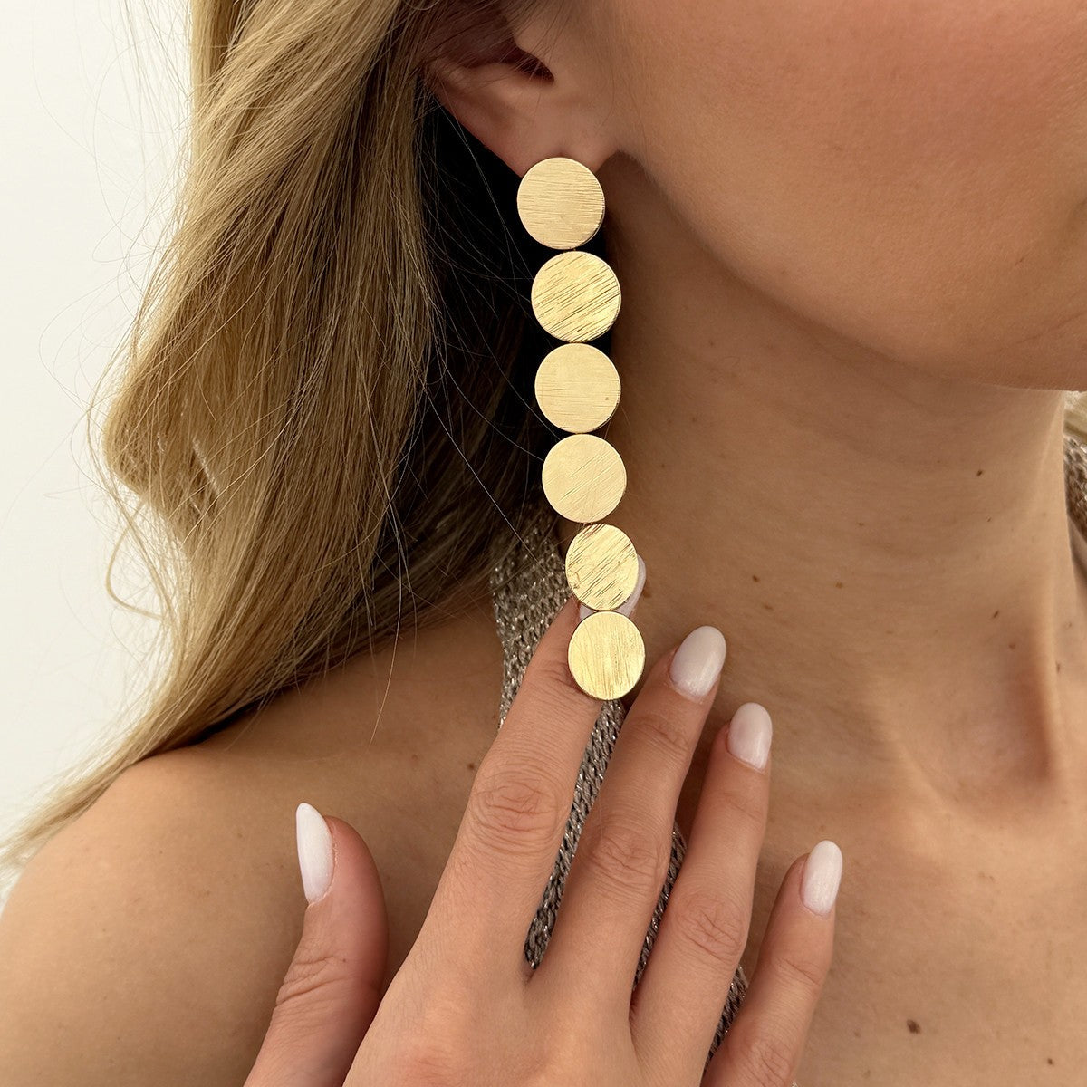 Classy Brushed Disc Necklace & Earring Set