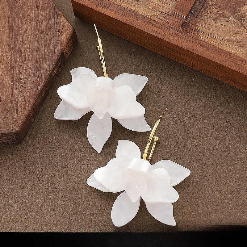 Romantic Pink Resin Flower Hoop Earrings