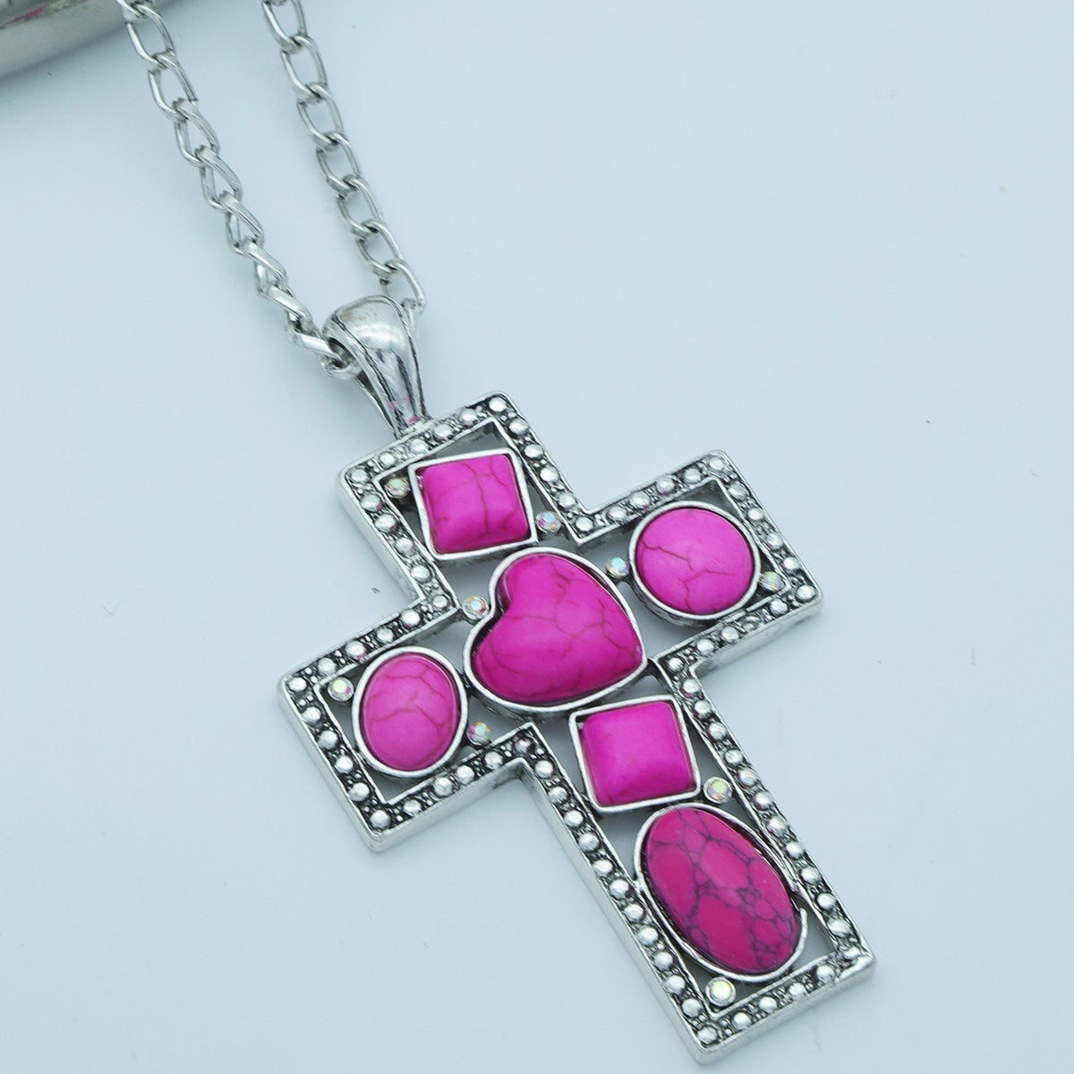 Boho Fuchsia Stone Cross Necklace