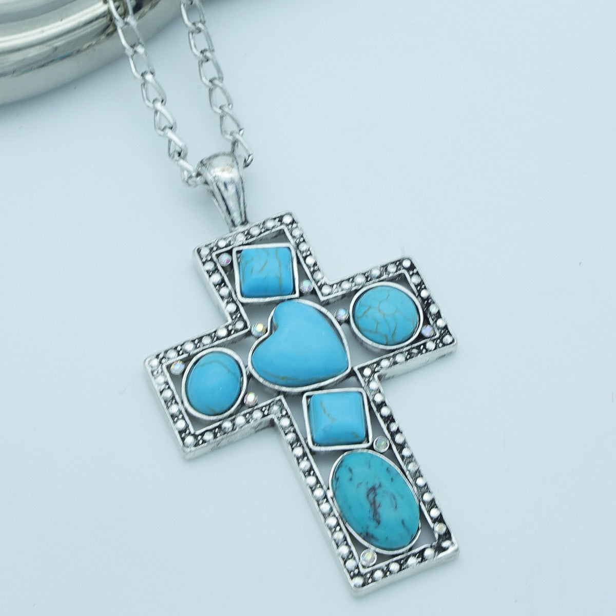 Boho Fuchsia Stone Cross Necklace