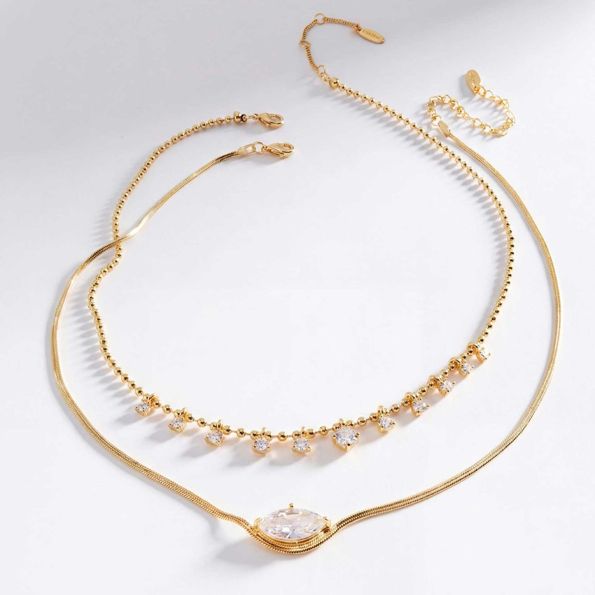 Dainty Marquise & Drop CZ Layered Necklace