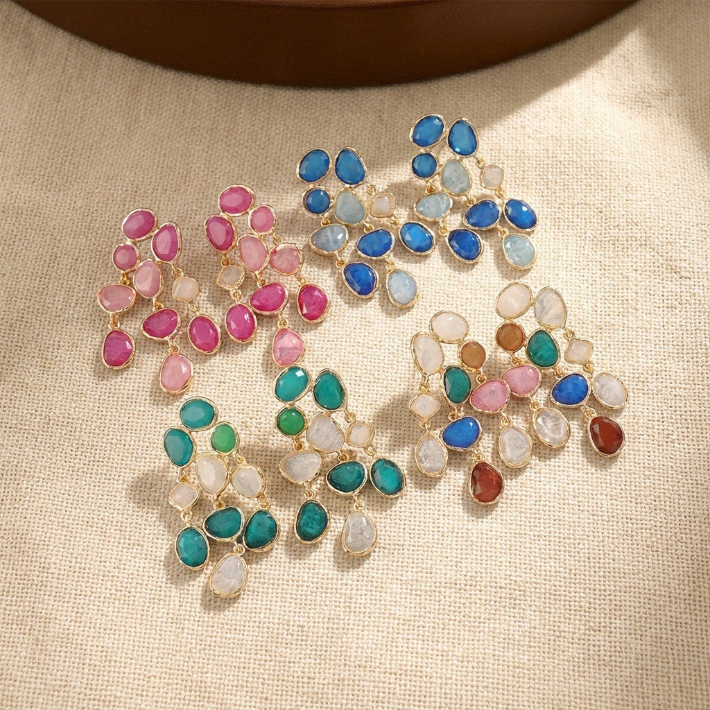 Boho Multi-Color Geometric Stone Drop Earrings