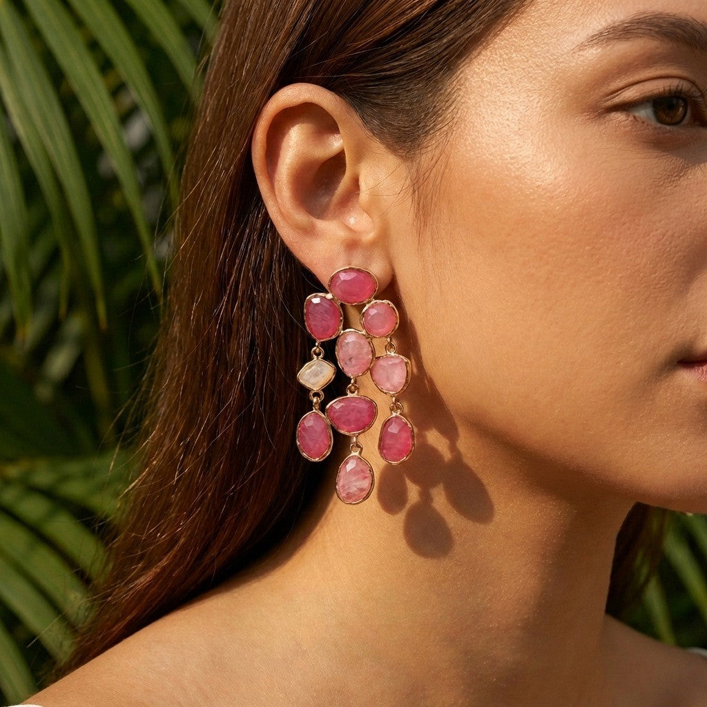 Boho Multi-Color Geometric Stone Drop Earrings