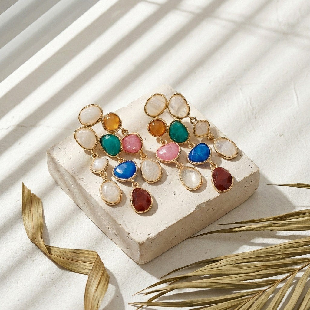 Boho Multi-Color Geometric Stone Drop Earrings